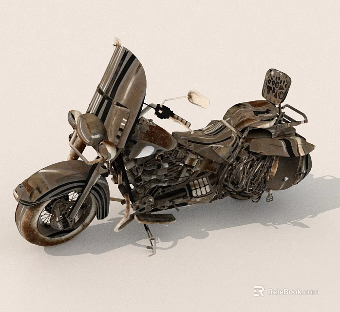 Vintage Rustic Motorcycle Design With Classic Metal Parts And Old-fashioned Seat 3d model 