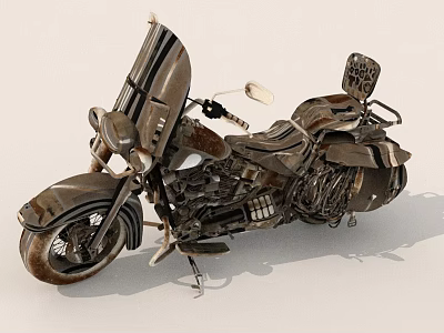 Vintage Rustic Motorcycle Design With Classic Metal Parts And Old-fashioned Seat 3d model