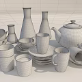 Stylish Tableware Set With Teapot Cups Plates Glasses And Vases For Dining 3d model
