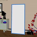 Full Length Mirror in Living Room with Wooden Furniture and Plants