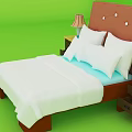 Comfortable Double Bed With Brown Headboard White Sheets Light Blue Pillows And Bedside Table Lamps 3d model