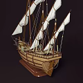 Wooden Ship With White Sails Multiple Masts And Classic Wooden Hull Design