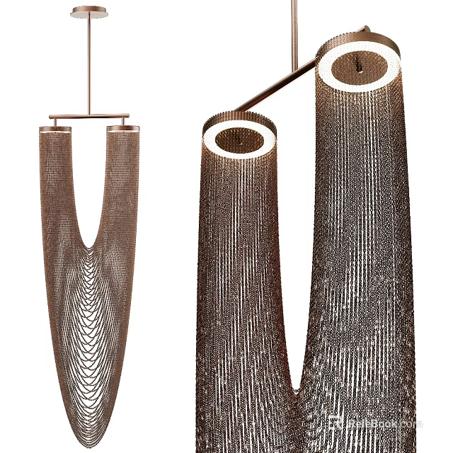 Modern Metal Mesh Chandelier With Vertical Tube Design For Contemporary Interiors 3d model 