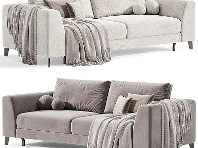 Light Gray Sectional Sofa With Decorative Pillows And Fringe Knit Throw 3d model
