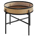 Round Rattan Coffee Tables With Black Metal Crossed Legs Modern Style