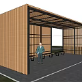 Modern Pergola With Wooden Slats Lattice Panels And Benches On Grass