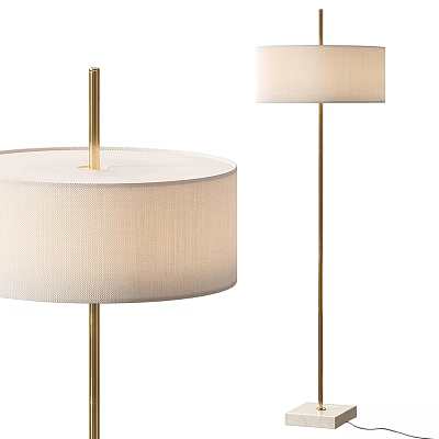 Modern Floor Lamp With Beige Fabric Shade And Golden Metal Pole 3d model