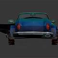 3D Model Convertible Car With Green And Blue Body Low Poly Style Red Rim Wheels