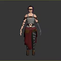 3D Female Character With Purple Hair White Sleeveless Top And Red Skirt