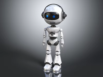 Silver White Humanoid Robot With Blue Eyes And Shiny Metallic Body 3d model