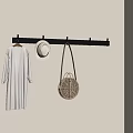 Minimalist Wall Hook Rack With White Dress Hat And Woven Bag