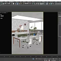 Modern Open Office with Long Desk Green Partitions Office Chairs Laptop Large Windows Outdoor Greenery