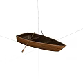 Traditional Wooden Rowing Boat With Oar And Natural Wood Structure