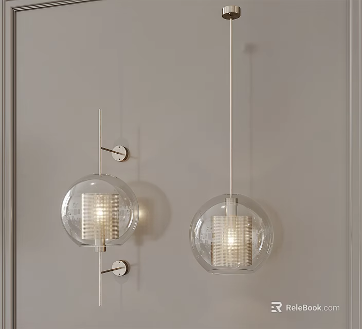 Modern Glass Globe Wall Lamps With Transparent Shades And Metal Brackets Mounted On Wall 3d model 