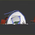 Red Folding Camping Chairs With Tent And Campfire Setup For Outdoor Use