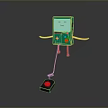 Green Anthropomorphic Computer Device With Smiley Face And Colored Buttons Connected To Base 3d model