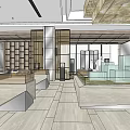 Modern Sales Office Interior With Comfortable Sofas Chairs Coffee Tables And Elegant Chandelier