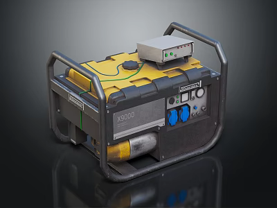 Yellow and Black Portable X300 Generator With Control Panel Cables And Small Device On Top 3d model