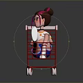Game Character With Pink Hair Sitting In Red Shopping Cart White Top And Blue Shorts