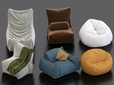 Diverse Single Sofa Designs Featuring Velvet Bean Bag Colorful Pillows And Blankets 3d model
