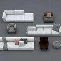 Modern Light Colored Sofa Set With Different Styles Pillows Blanket And Matching Chairs 3d model