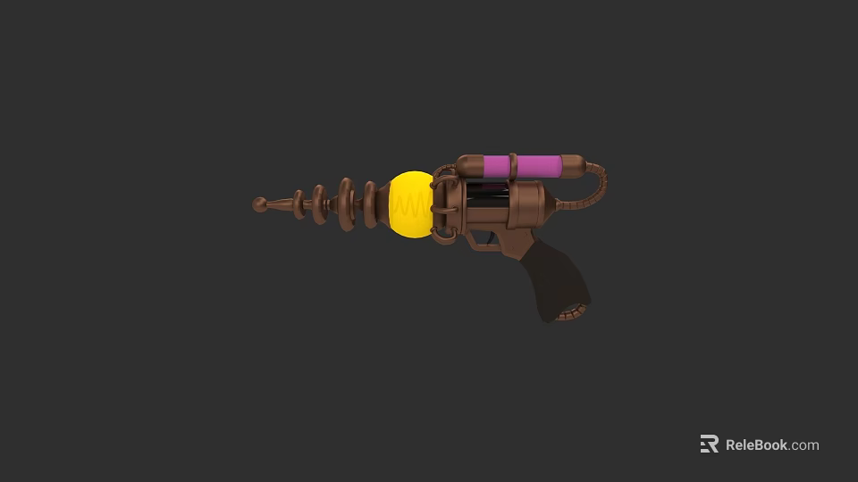 Cartoon Style Toy Gun With Spiral Structure Yellow Component Purple Part And Black Grip 3d model 