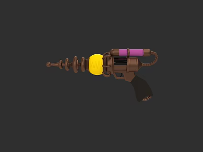 Cartoon Style Toy Gun With Spiral Structure Yellow Component Purple Part And Black Grip 3d model