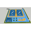 Basketball Gymnasium With Two Courts Blue Yellow Flooring And Seating Areas