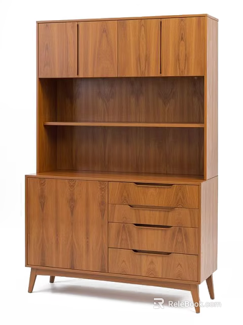 Modern Wooden Entryway Console Cabinet With Drawers Cabinet Doors And Open Storage Shelves 3d model 
