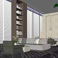Cozy Modern Leisure Space Featuring Comfortable Sofa Green Plants Bookshelves and Floor to Ceiling Windows