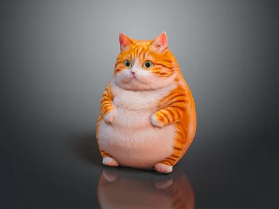 Cute Chubby Orange Tabby Cat Standing On Dark Background With Reflection 3d model