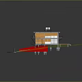 Modern House Model With Orange White Exterior Green Lawn Red Accents Road And Fence
