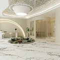 Modern Hotel Lobby Interior Design With Marble Floor Round Sofa And Ceiling Light