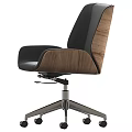 Modern Office Chair With Black Leather Seat Wooden Armrests And Stainless Steel Base