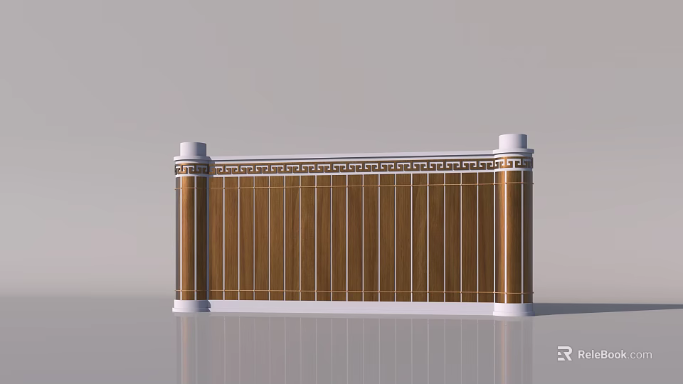 Traditional Garden Landscape Featuring Wooden Decorative Screen White Pillars And Ornamental Patterns 3d model 