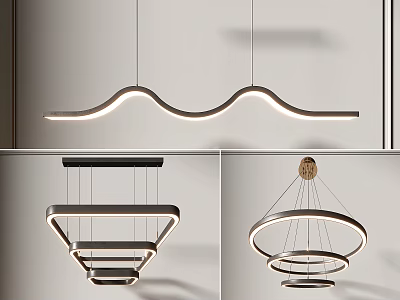 Modern Minimalist Chandelier Designs With Wave Shaped And Multi Layered Circular Styles 3d model