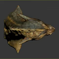 Game And Movie Character Dragon Head With Yellow Scales Horns And Shiny Texture