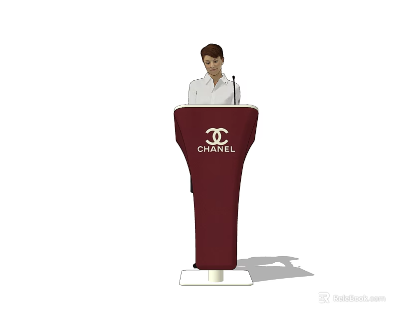 Red Functional Desk With Chanel Logo For Presentation Speaker Stand 3d model 