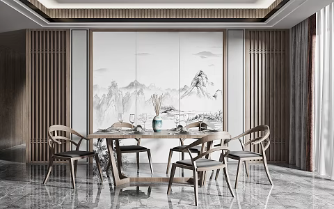 New Chinese Dining Table and Chair Combination 3d model