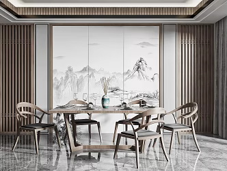 New Chinese Dining Table and Chair Combination 3d model
