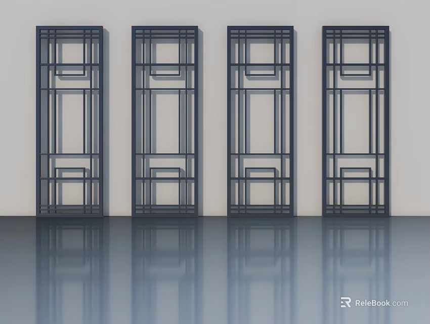 Four Modern Swing Doors With Black Frame And Glass Panels Design 3d model 