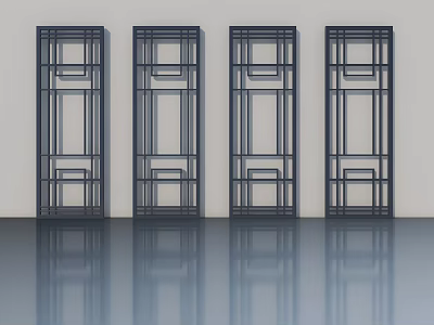 Four Modern Swing Doors With Black Frame And Glass Panels Design 3d model