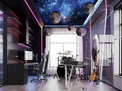 Gaming And Music Room With Starry Sky Ceiling 3d model