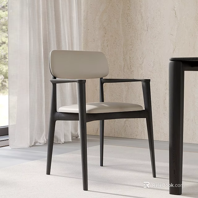 Modern Dining Chair With Light Upholstered Seat And Dark Wooden Frame In Neutral Room 3d model 