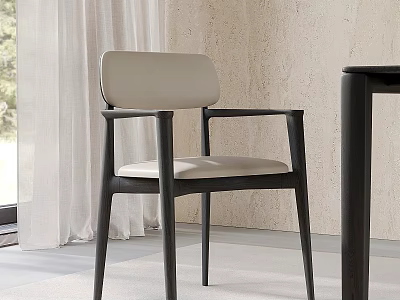 Modern Dining Chair With Light Upholstered Seat And Dark Wooden Frame In Neutral Room 3d model