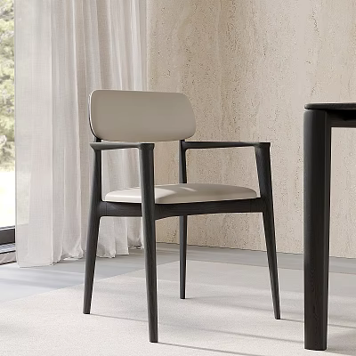 Modern Dining Chair With Light Upholstered Seat And Dark Wooden Frame In Neutral Room 3d model