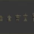 Outdoor Lights Japanese Style Stone Lanterns with Various Designs Traditional Roofs Some Lit for Garden