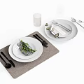 Modern Minimalist Tableware Set With White Plates Cutlery Glass And Gray Placemat