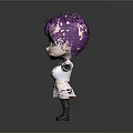 Cartoon Child With Purple Hair Pigtails Blue Eyes White Top And Pink Skirt Arms Outstretched