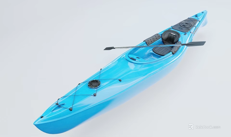Lightweight Blue Recreational Kayak With Paddle Comfortable Seat And Storage 3d model 
